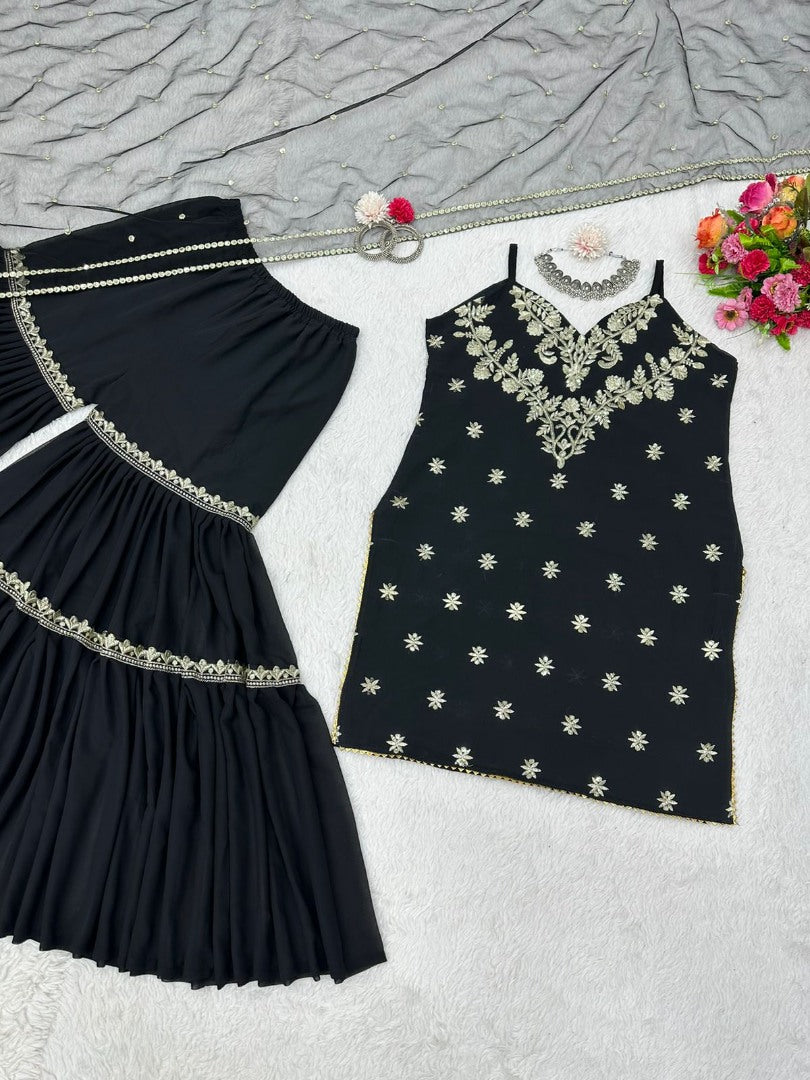 Black georgette party wear sharara suit
