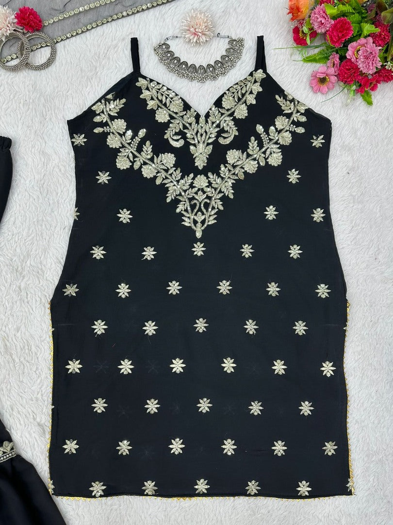 Black georgette party wear sharara suit