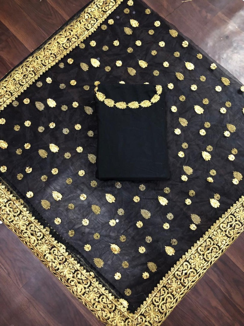 Black georgette partywear anarkali suit with embroidered dupatta