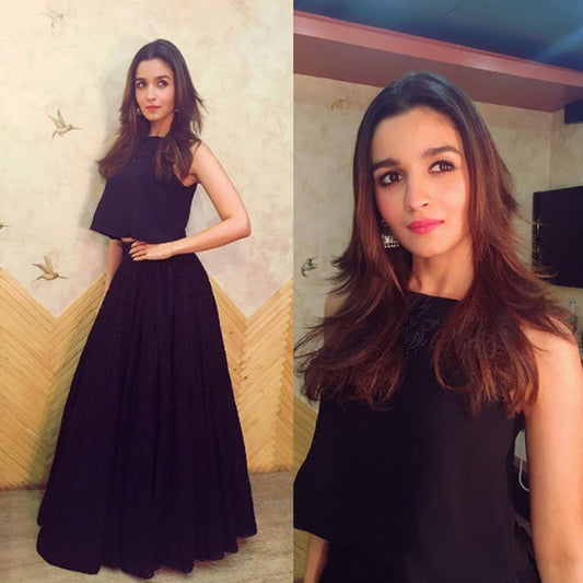 Black georgette partywear crop top lehenga