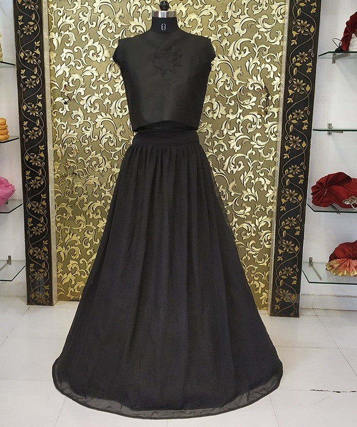 Black georgette partywear crop top lehenga
