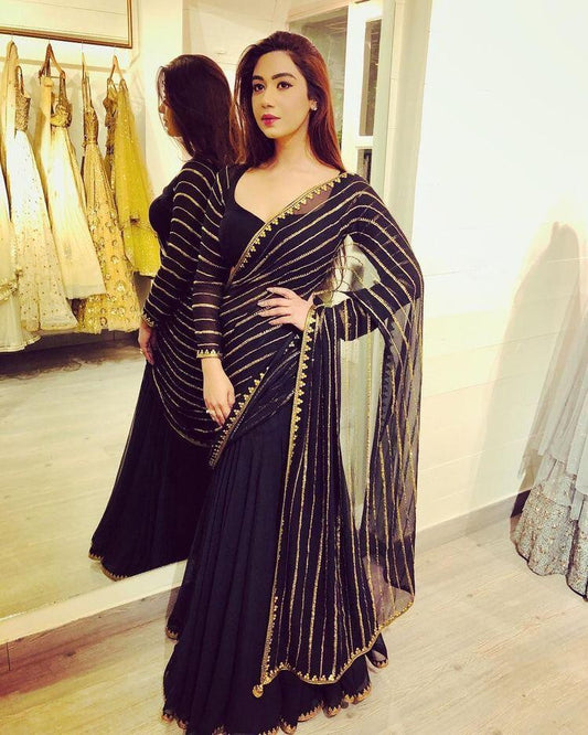 black georgette partywear lehenga with embroidered dupatta