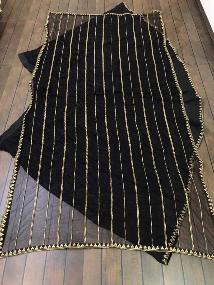 black georgette partywear lehenga with embroidered dupatta