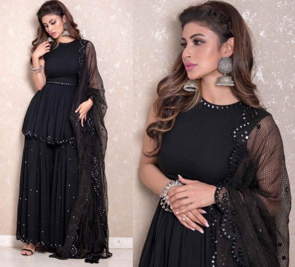 Black georgette partywear plazzo suit