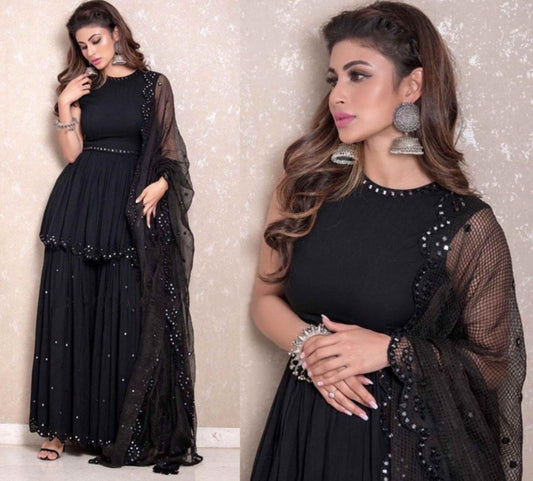 Black georgette partywear plazzo suit
