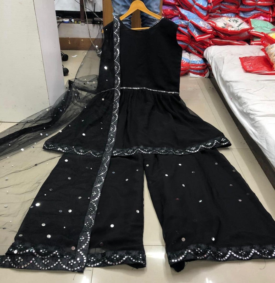 Black georgette partywear plazzo suit