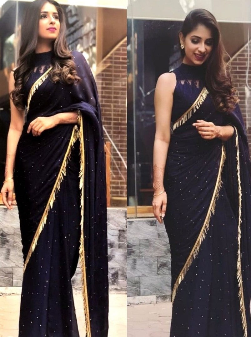 Black georgette partywear saree