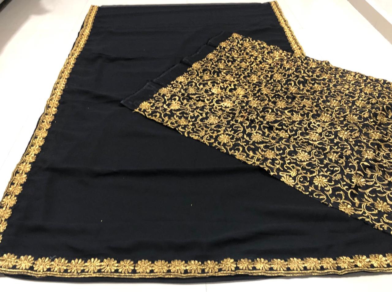 Black georgette partywear saree with heavy embroidered blouse