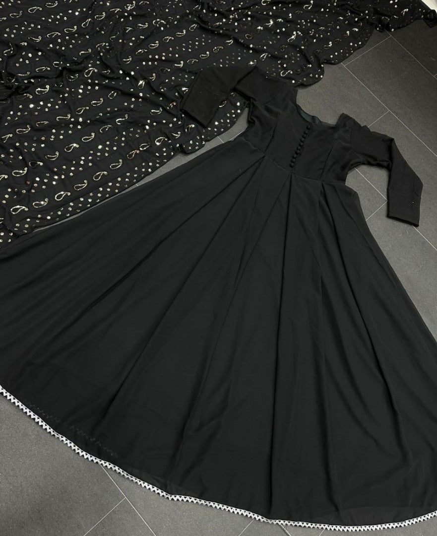 Black georgette plain party wear long anarkali suit