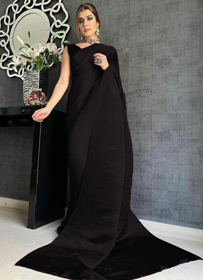 Black georgette pleated partywear saree