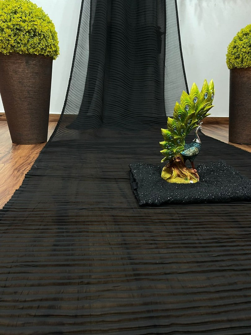 Black georgette pleated partywear saree