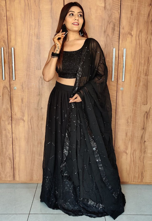 Black georgette sequence embroidered lehenga choli