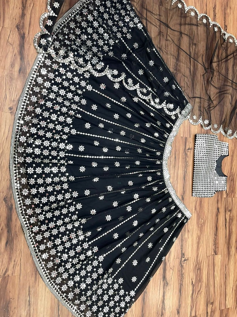 Black georgette sequence embroidered lehenga choli