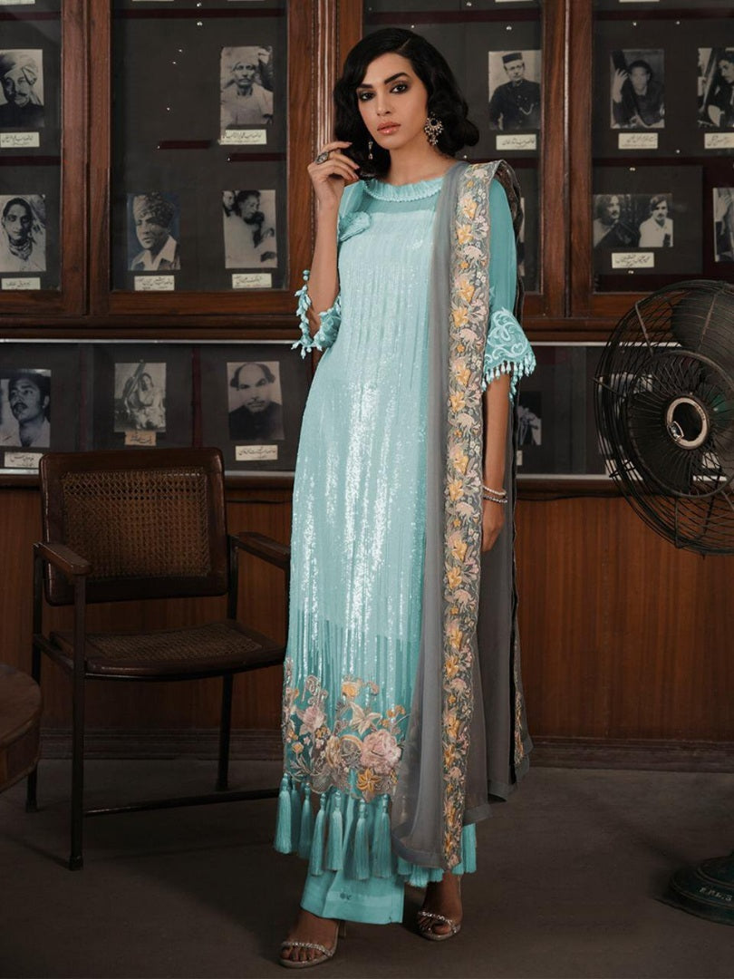 Black georgette sequence embroidered partywear salwar suit