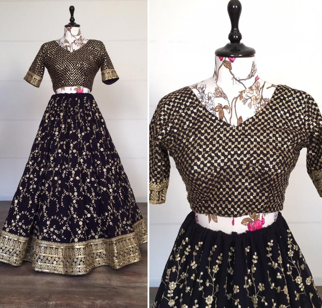 Black georgette sequence embroidered work lehenga choli