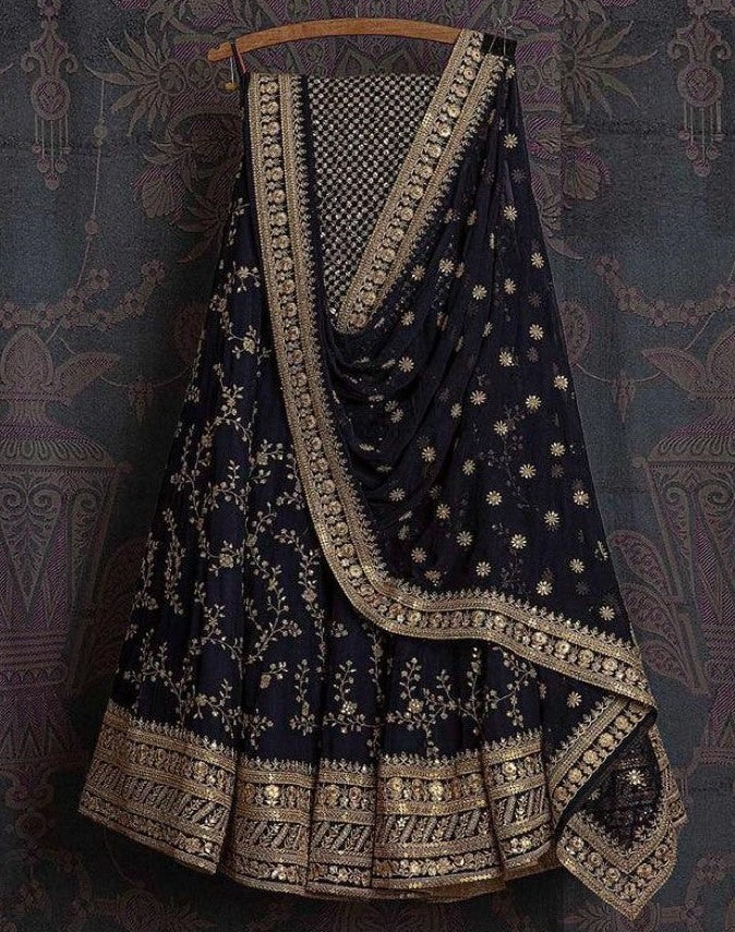 Black georgette sequence embroidered work lehenga choli