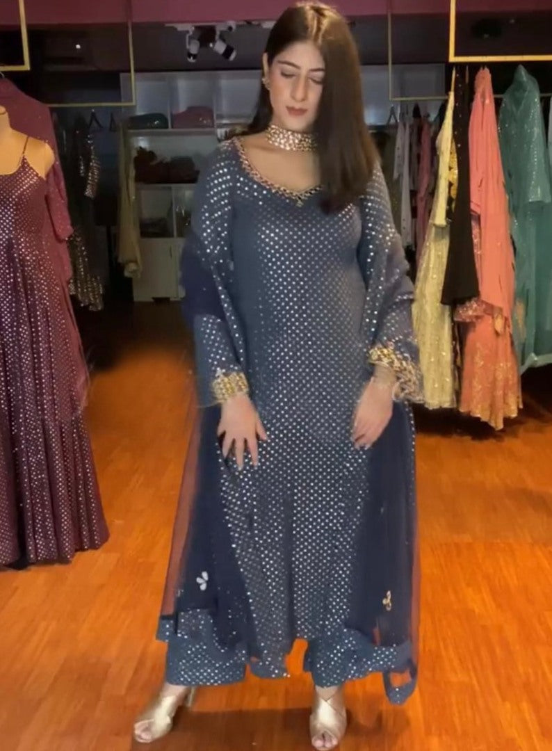 Black georgette sequence embroidered work salwar suit