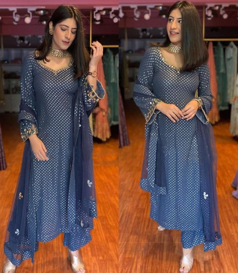 Black georgette sequence embroidered work salwar suit