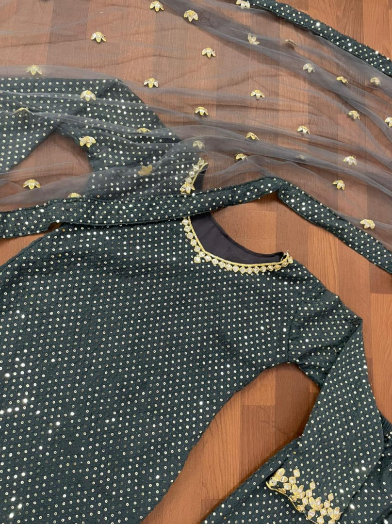 Black georgette sequence embroidered work salwar suit