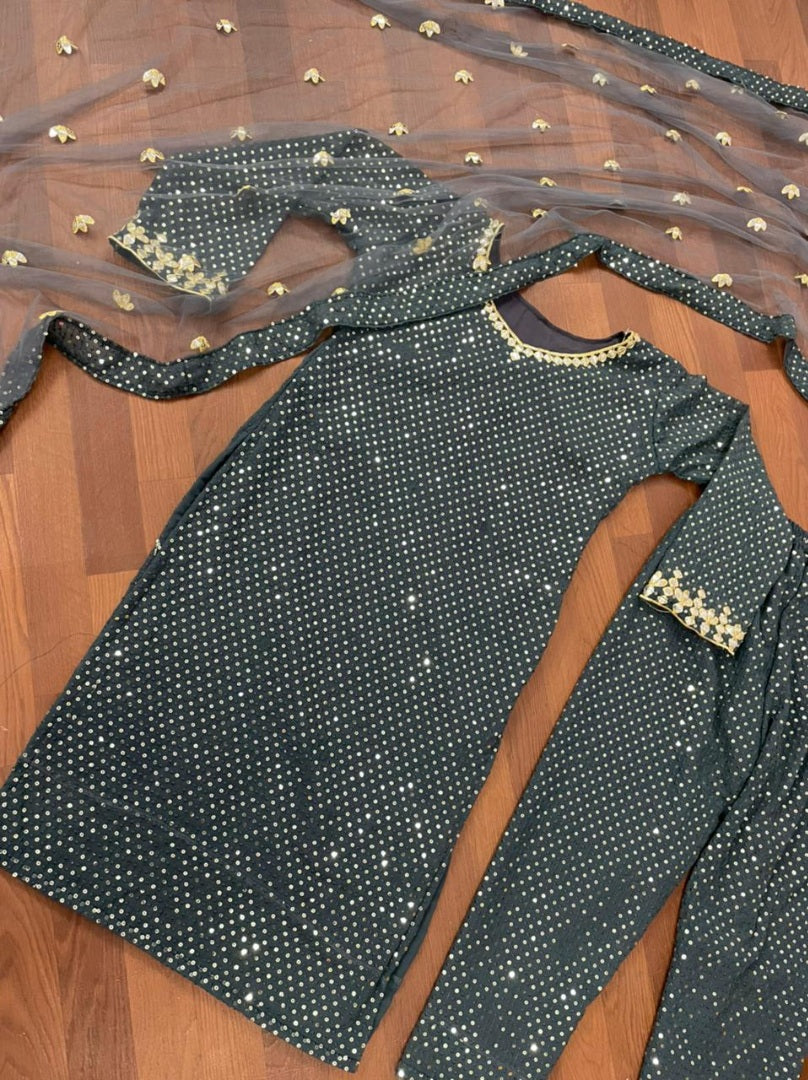 Black georgette sequence embroidered work salwar suit