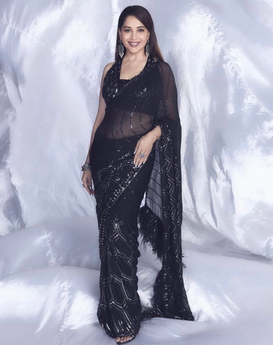 Black georgette sequence work bollywood saree