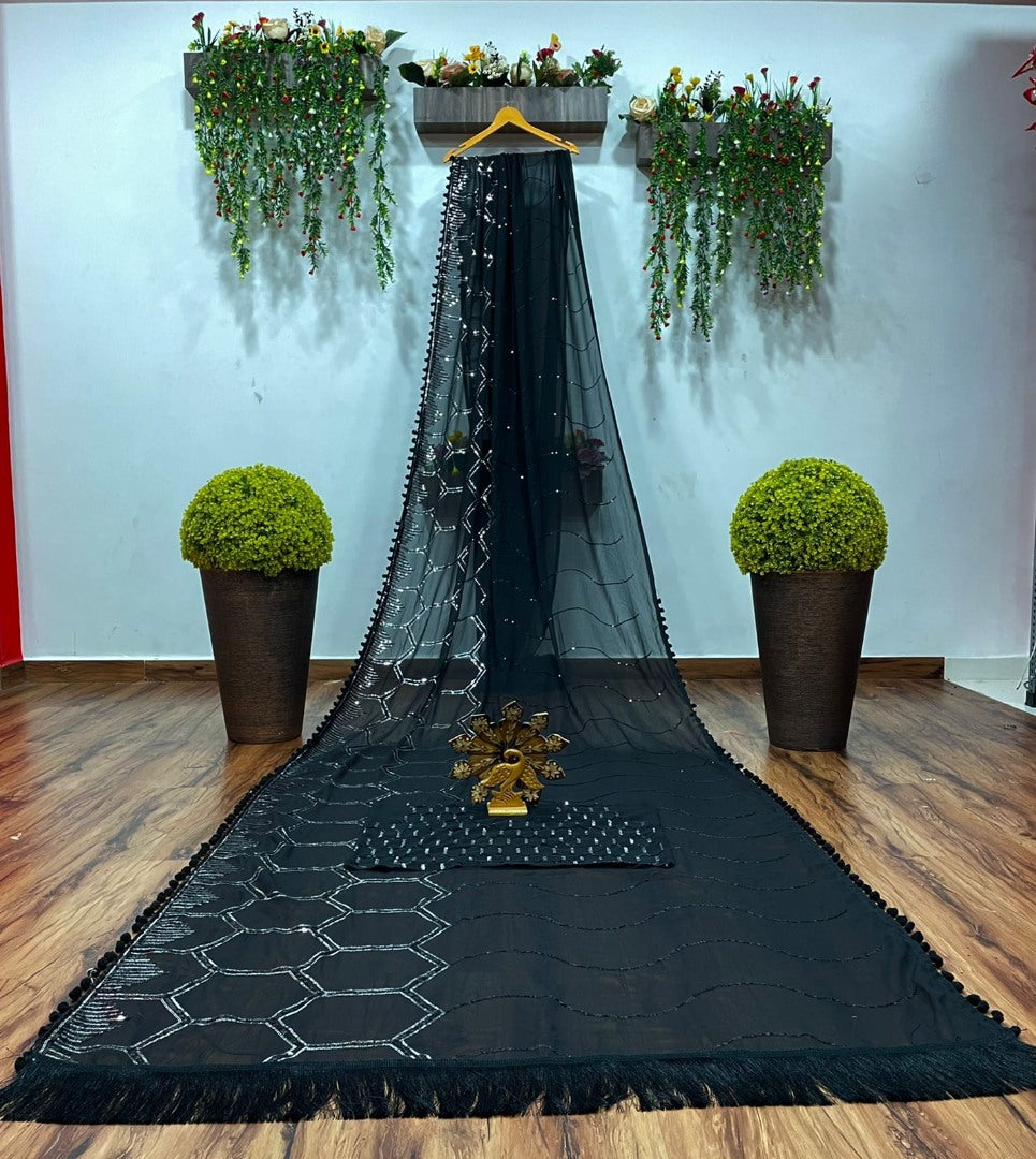 Black georgette sequence work bollywood saree