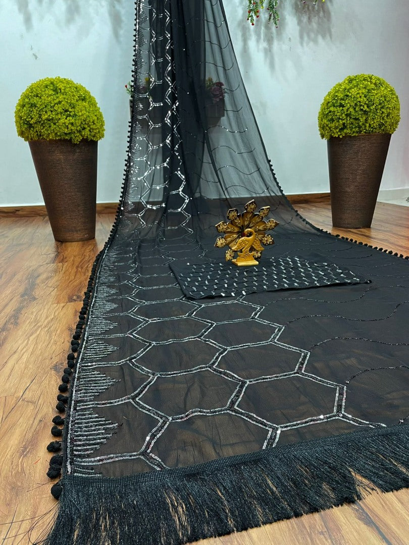 Black georgette sequence work bollywood saree