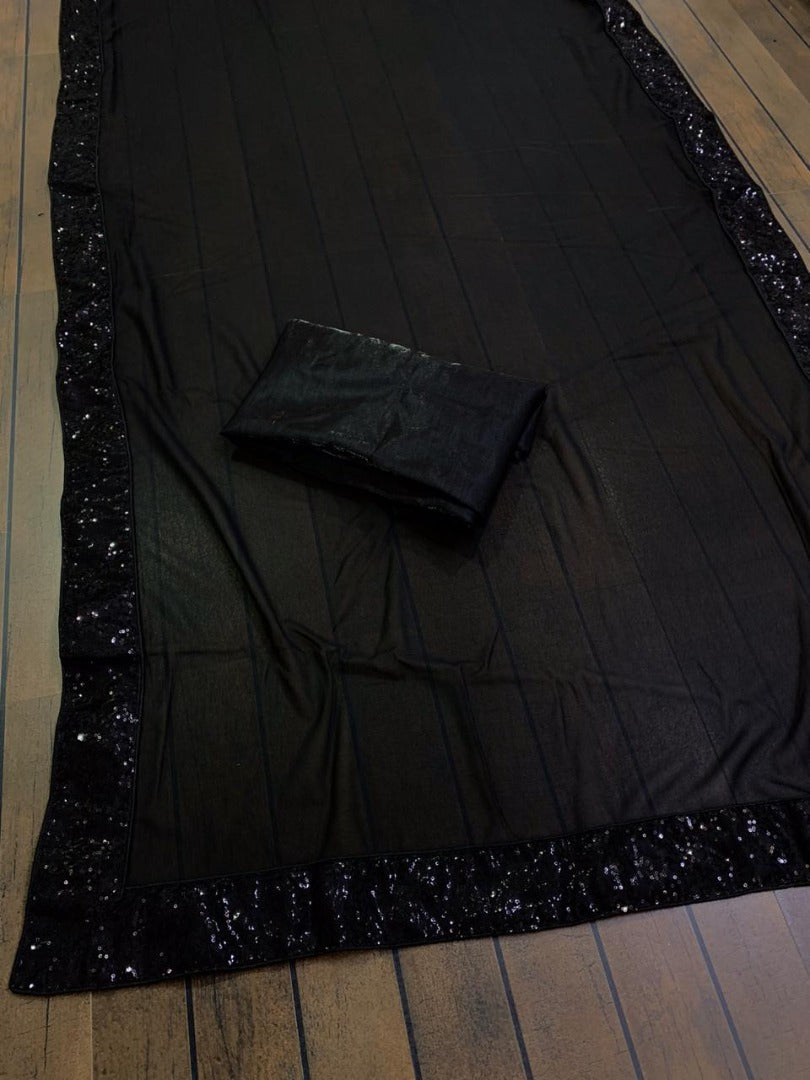 Black georgette sequence work border saree