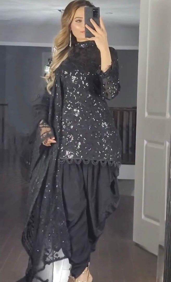 Black georgette sequence work party wear punjabi patiala suit