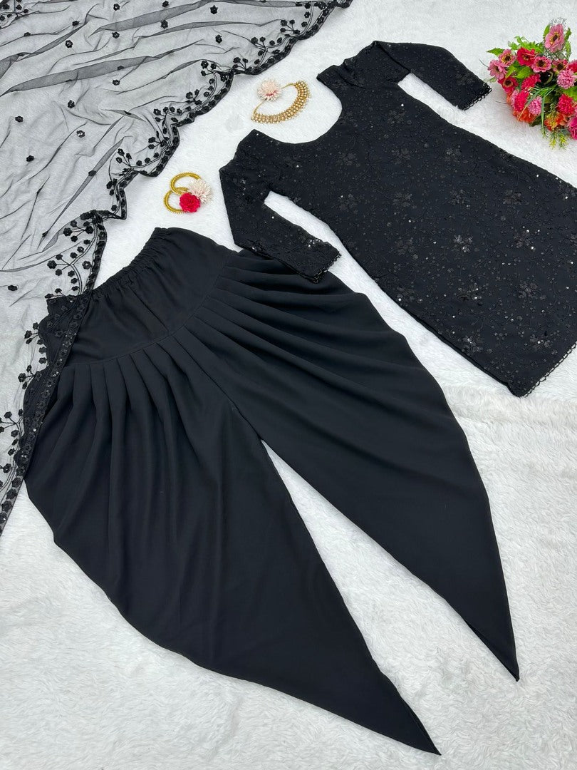 Black georgette sequence work party wear punjabi patiala suit
