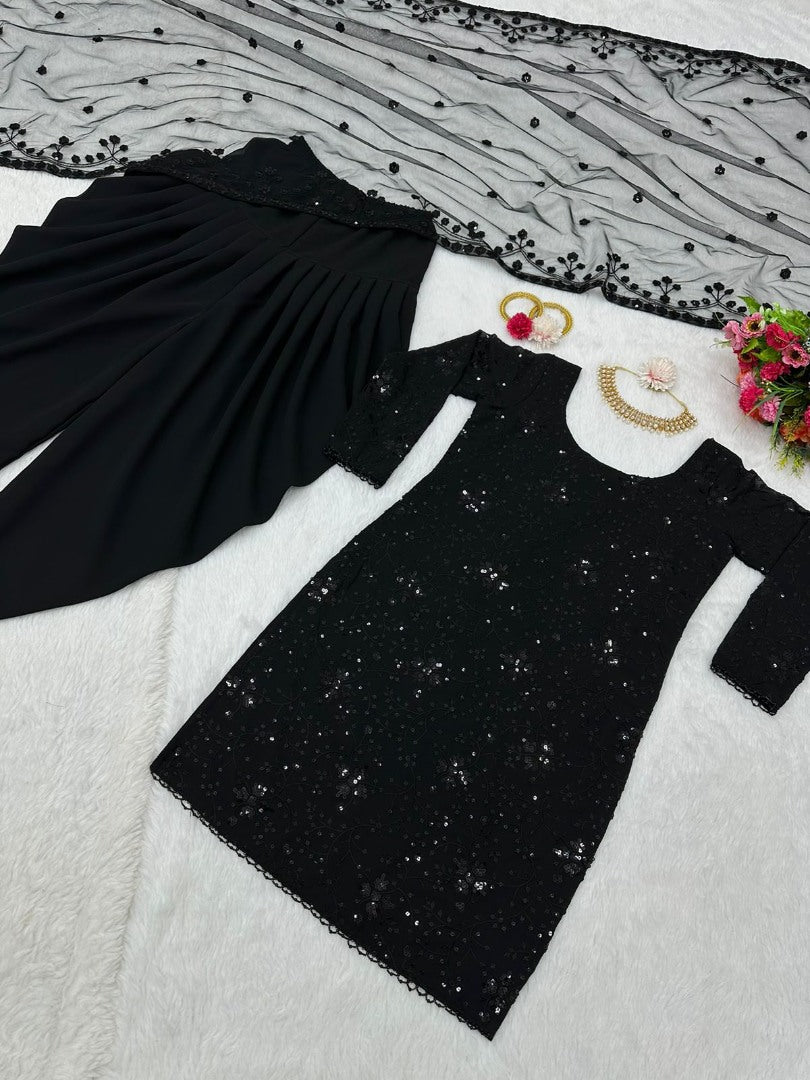 Black georgette sequence work party wear punjabi patiala suit