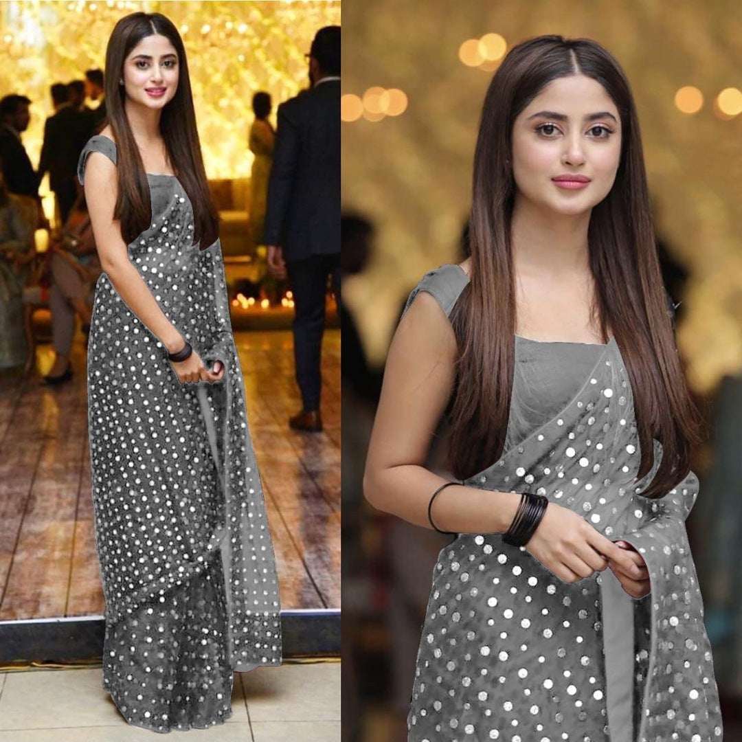 Black georgette sequence work partywear saree