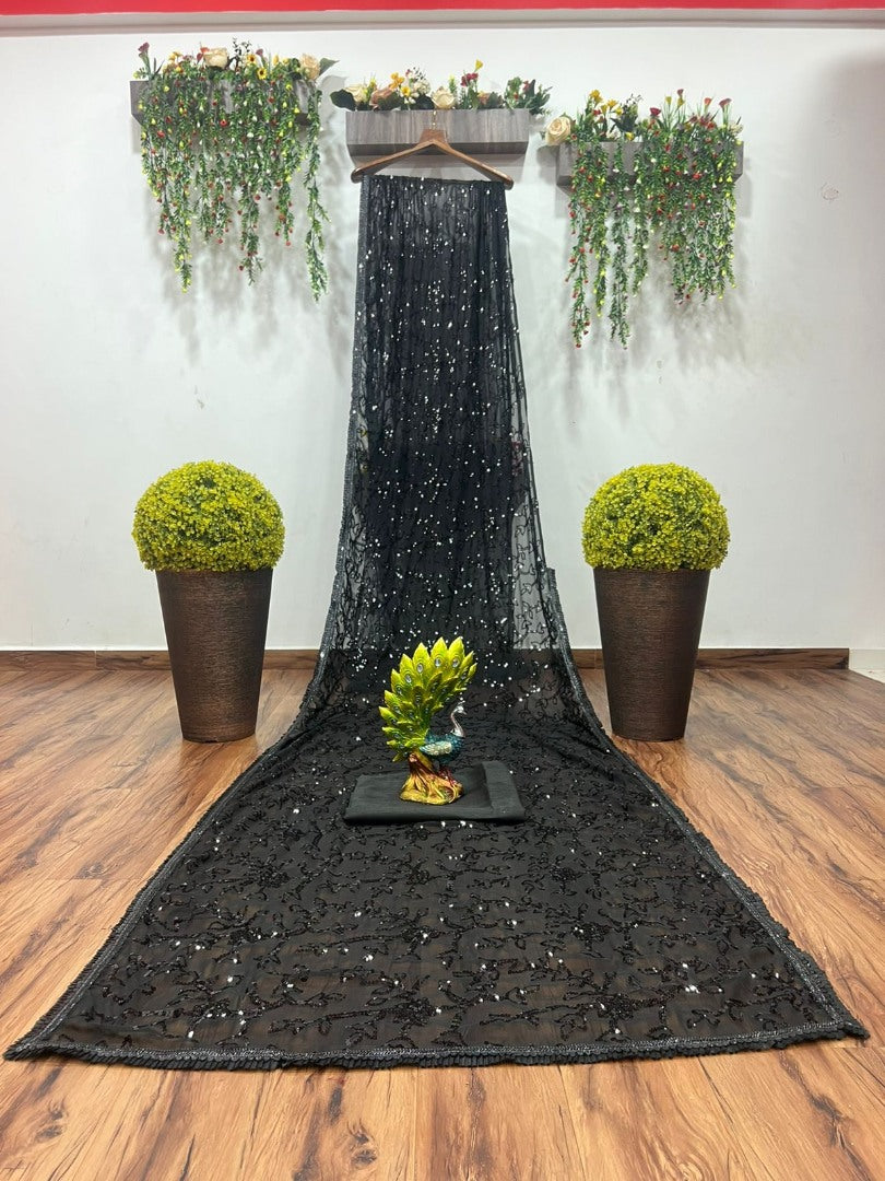 Black georgette sequence work partywear saree