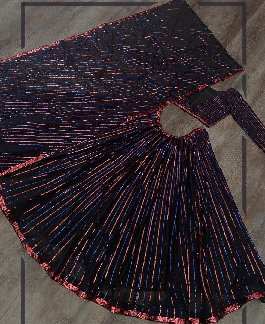 Black georgette sequins embroidered work party wear lehenga choli