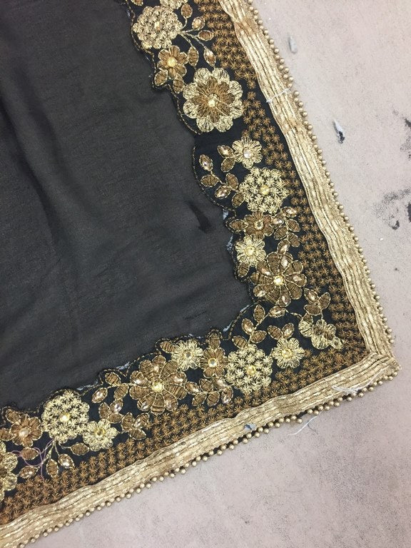 Black georgette silk partywear saree with fancy emboridered blouse