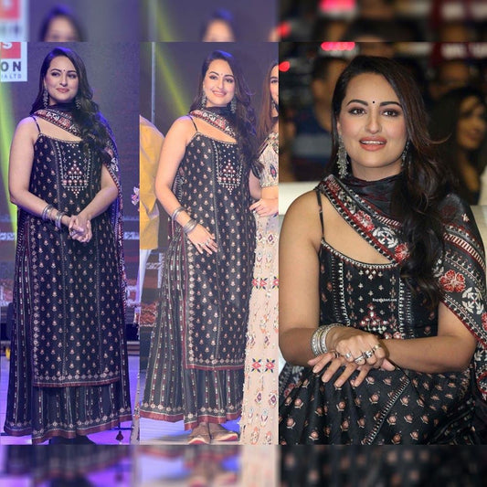 Black georgette thread embroidered plazzo salwar suit