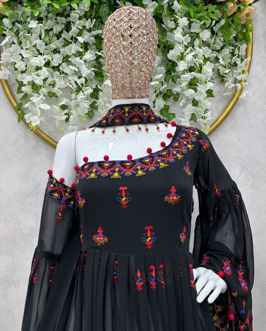 Black georgette thread sequence work designer palazzo suit