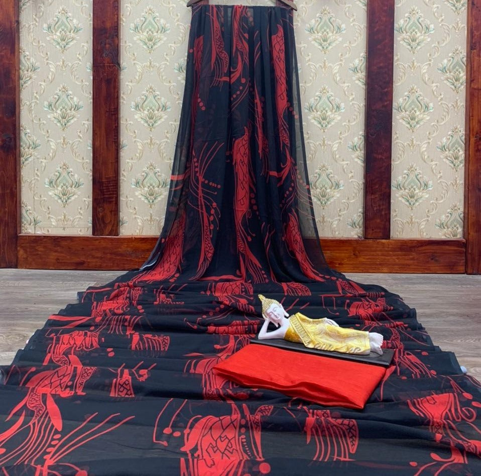 Black georgette with digital printed work saree