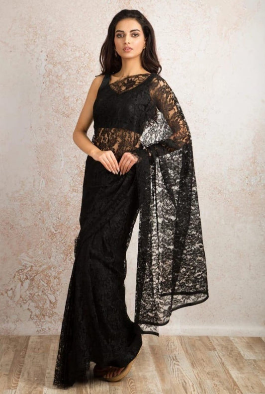 Black heavy chantley net partywear saree