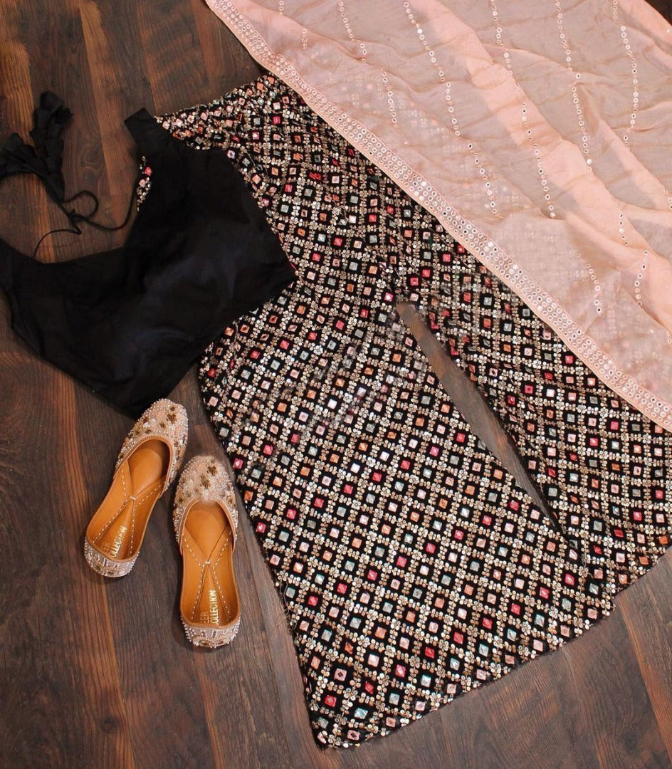 Black heavy embroidered plazzo suit