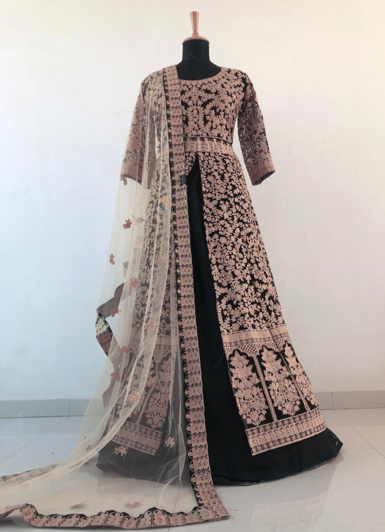 Black heavy embroidered wedding lehenga suit