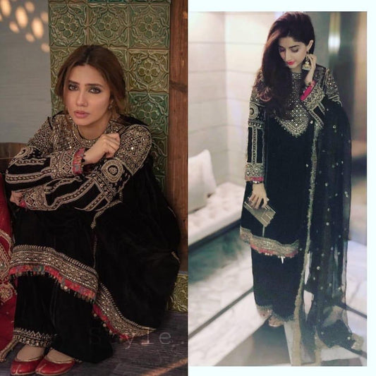 Black heavy georgette sequence and dori embroidered plazzo salwar suit