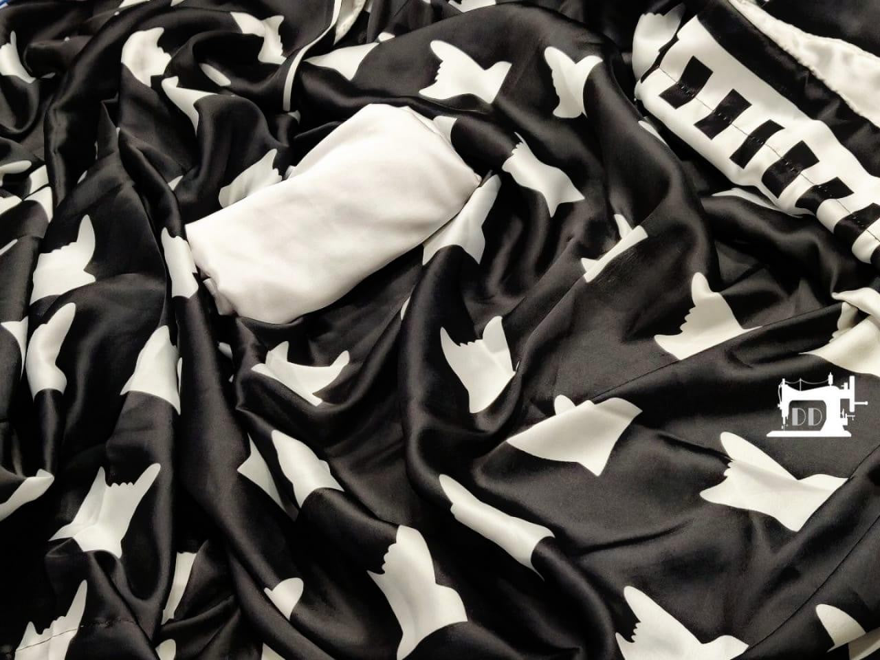 black heavy satin digital printed bollywood style saree