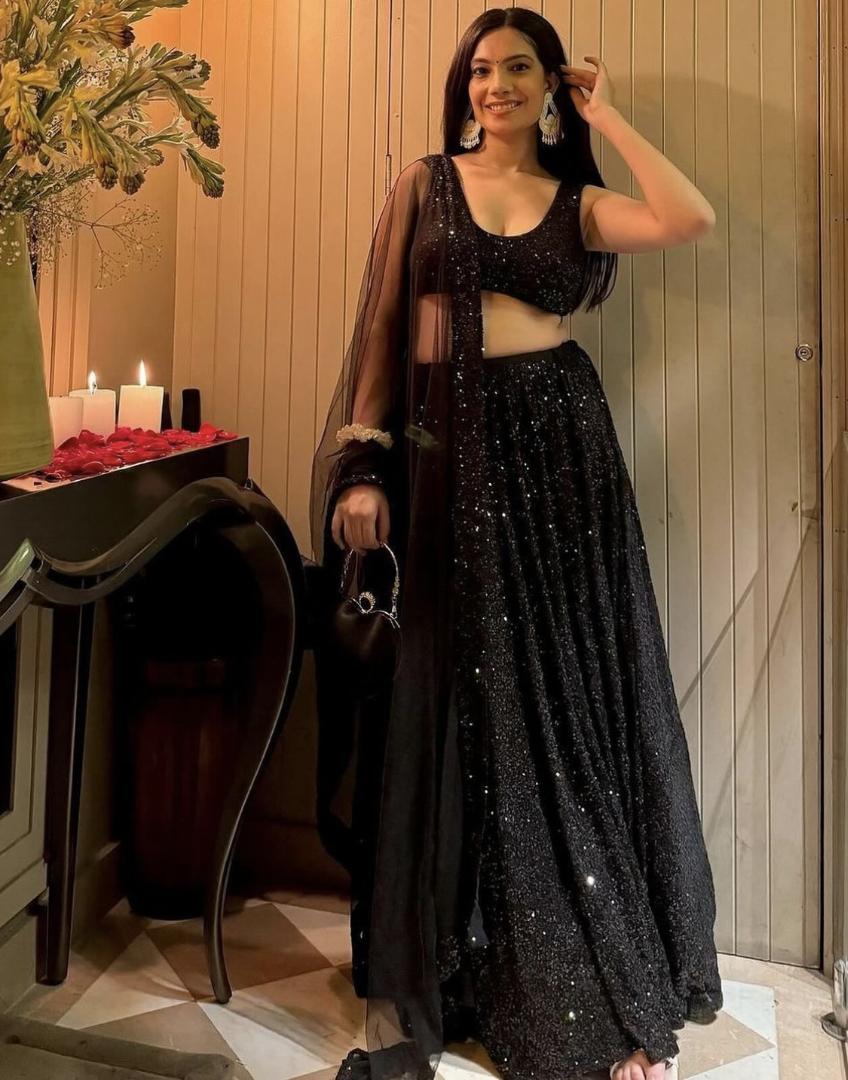Black heavy sequence work designer night function lehenga choli