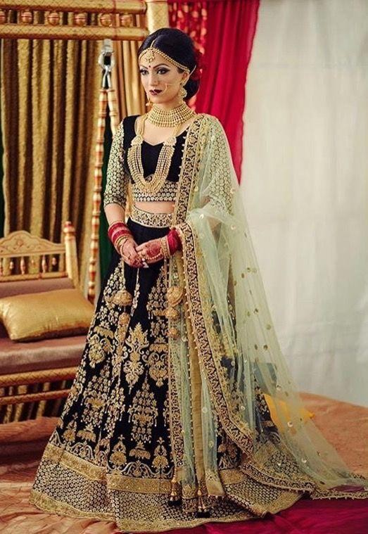 Black heavy velvet embroidered bridal wedding lehenga choli