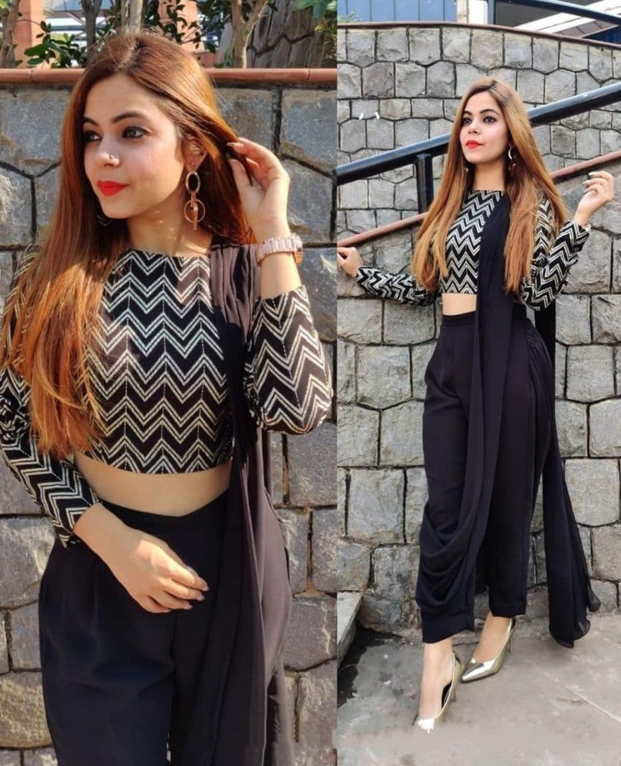 Black indowestern party wear pant suit