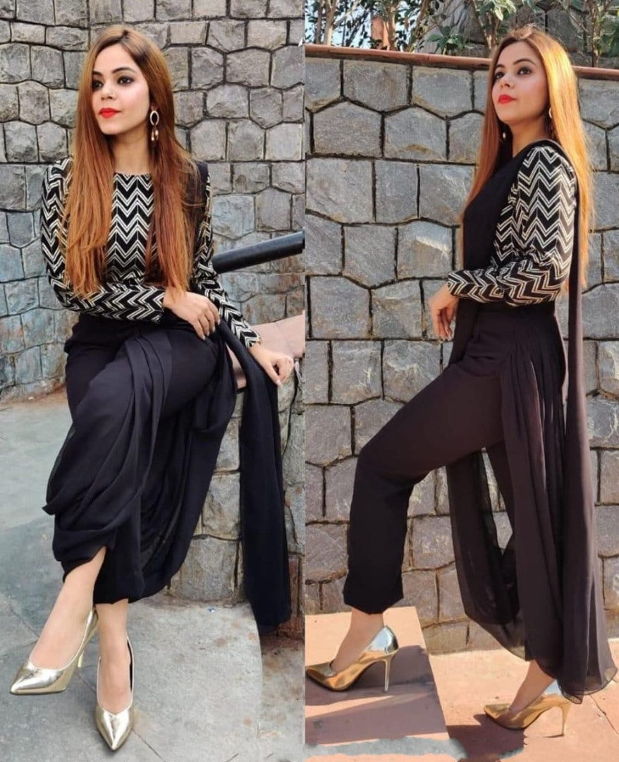 Black indowestern party wear pant suit