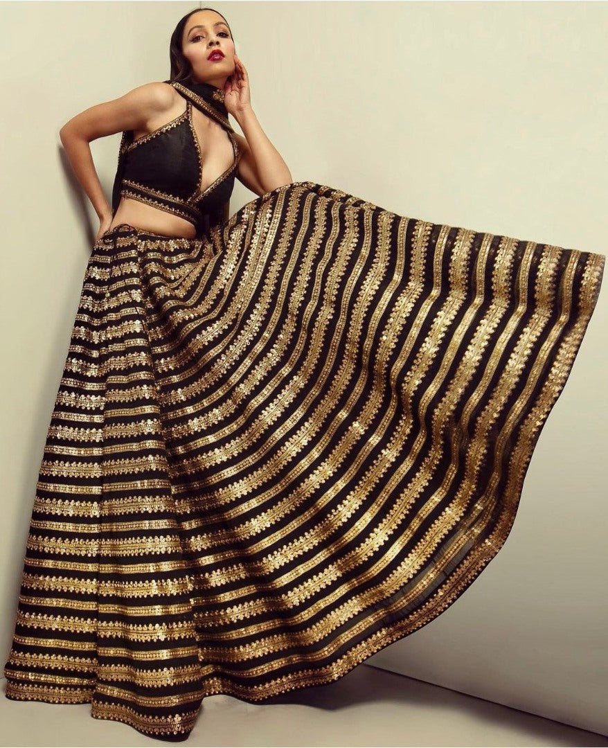 Black kasturi silk heavy embroidered lehenga choli