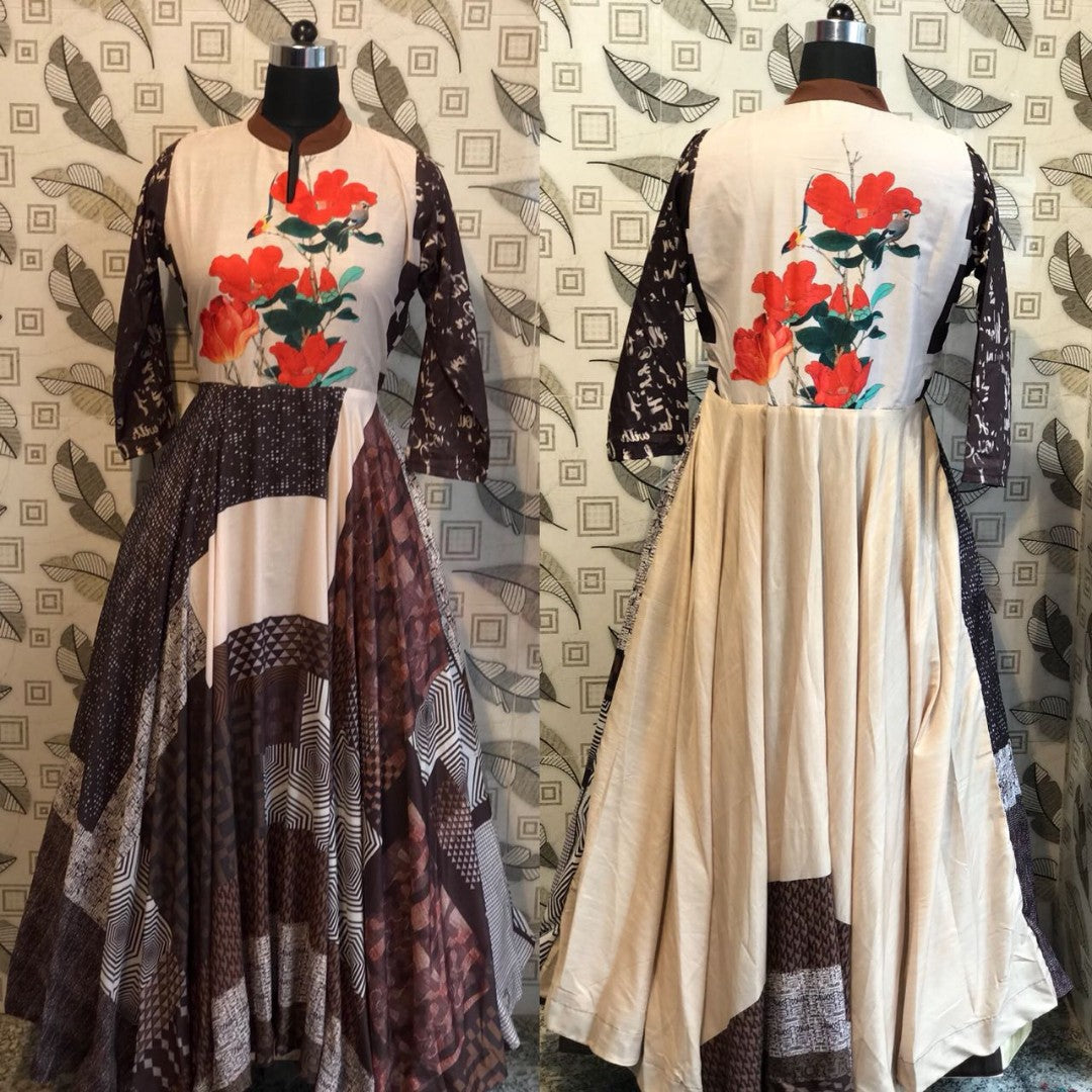 black maslin cotton printed long kurti