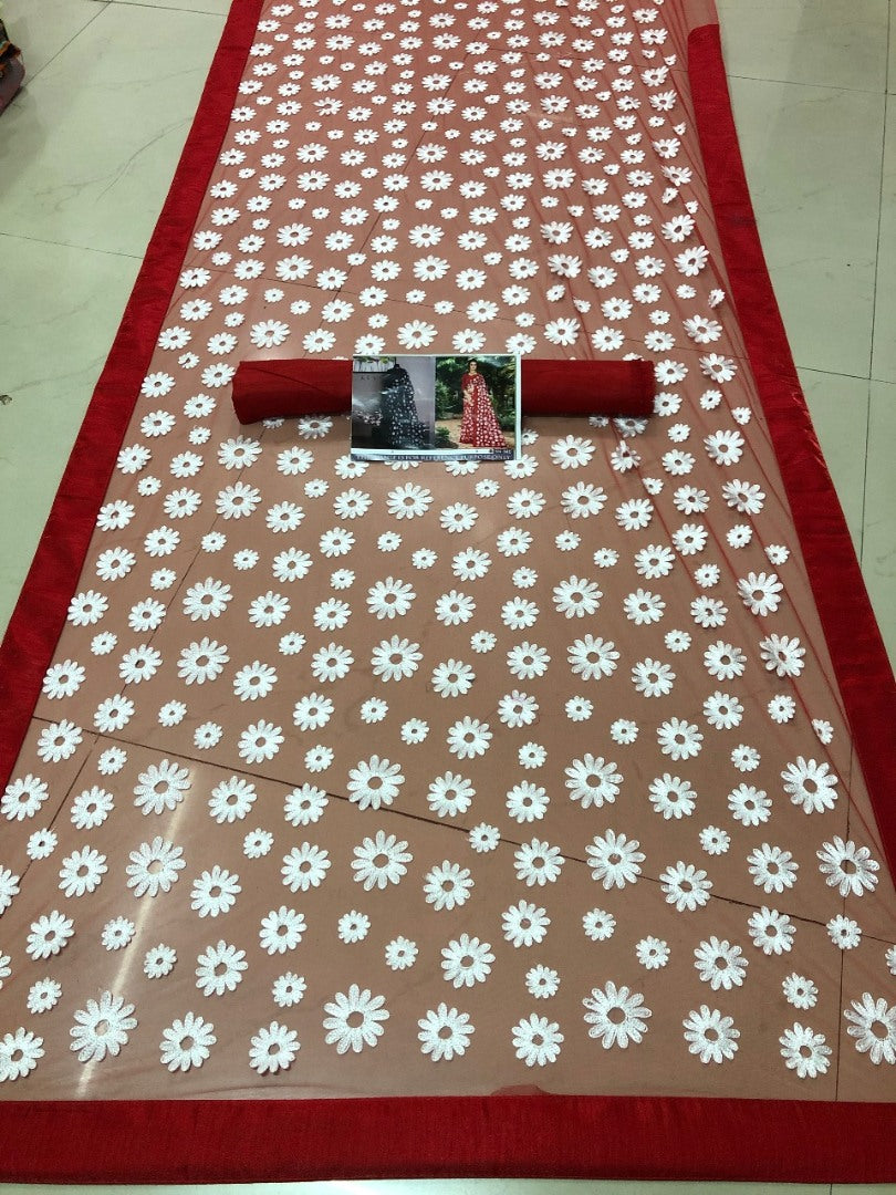 Black mono net white threadworked beautiful saree